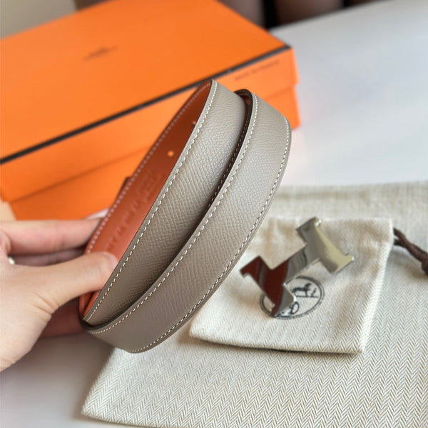 Cintura HM Silver Constance & Reverible in pelle marrone etoupe 125372