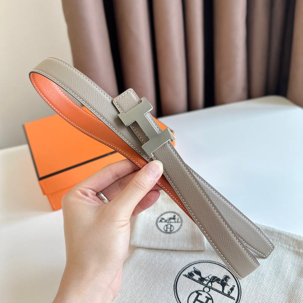 Cintura HM Silver Constance & Reverible in pelle marrone etoupe 125372