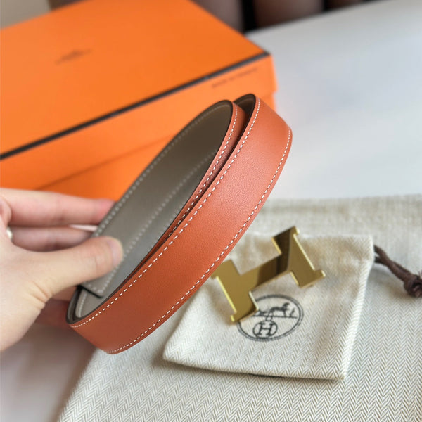 Cintura HM Gold Constance & Reverible in pelle marrone etoupe 125371