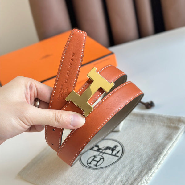 Cintura HM Gold Constance & Reverible in pelle marrone etoupe 125371