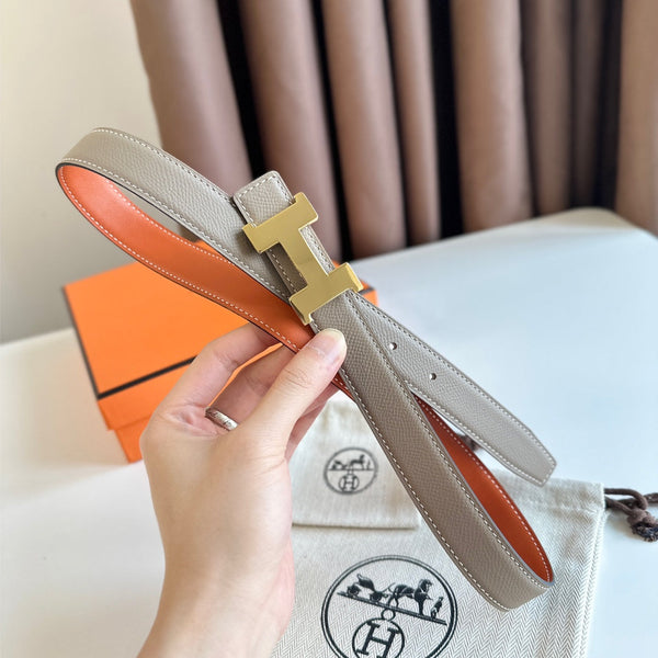 Cintura HM Gold Constance & Reverible in pelle marrone etoupe 125371