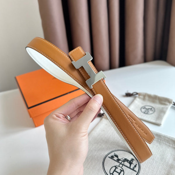 Cintura HM Silver Constance & Reverible in pelle marrone bianca 125375