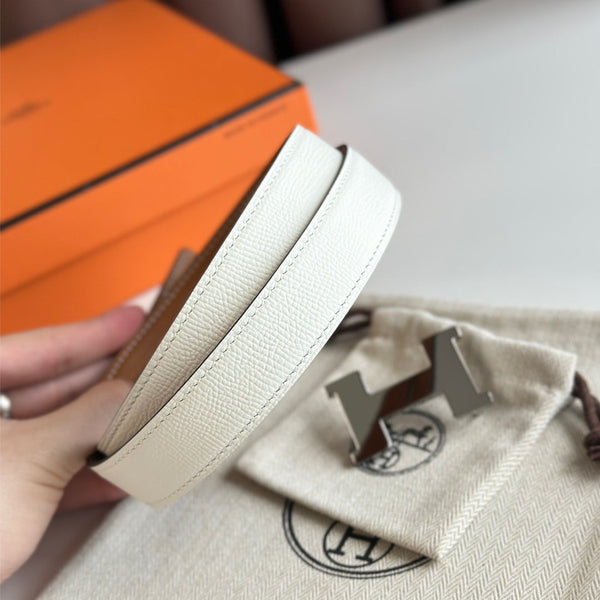 Cintura HM Silver Constance & Reverible in pelle marrone bianca 125375