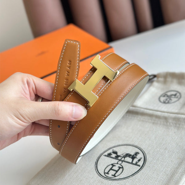 Cintura HM Gold Constance & Reverible in pelle marrone bianca 125376