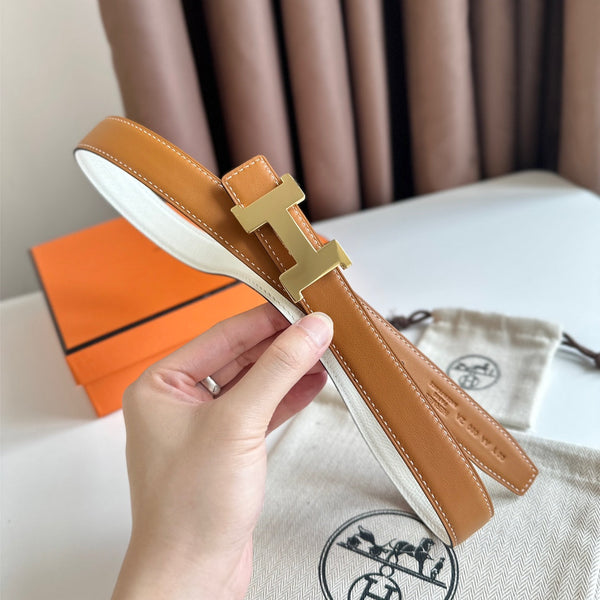 Cintura HM Gold Constance & Reverible in pelle marrone bianca 125376