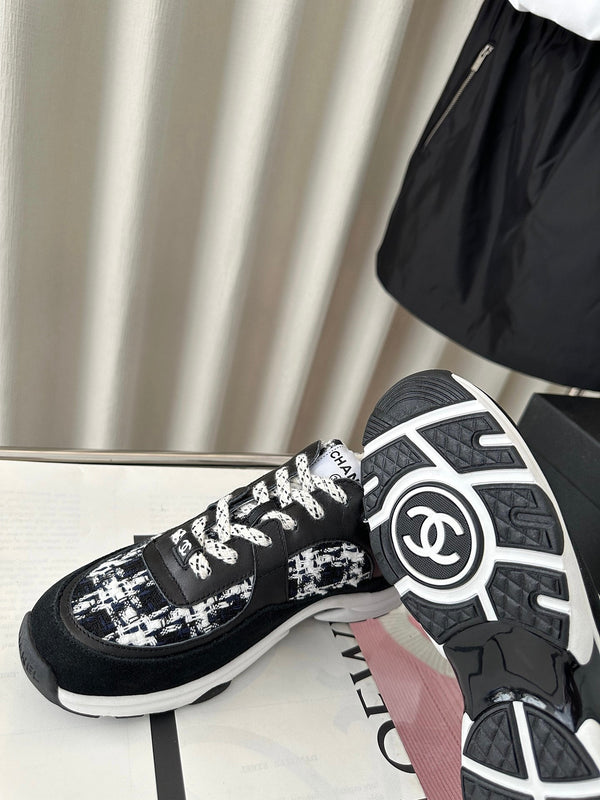 cc sneaker nero bianco tweed nero vitello scamosciato vitello