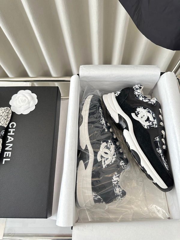 cc sneaker nero bianco tweed nero vitello scamosciato vitello