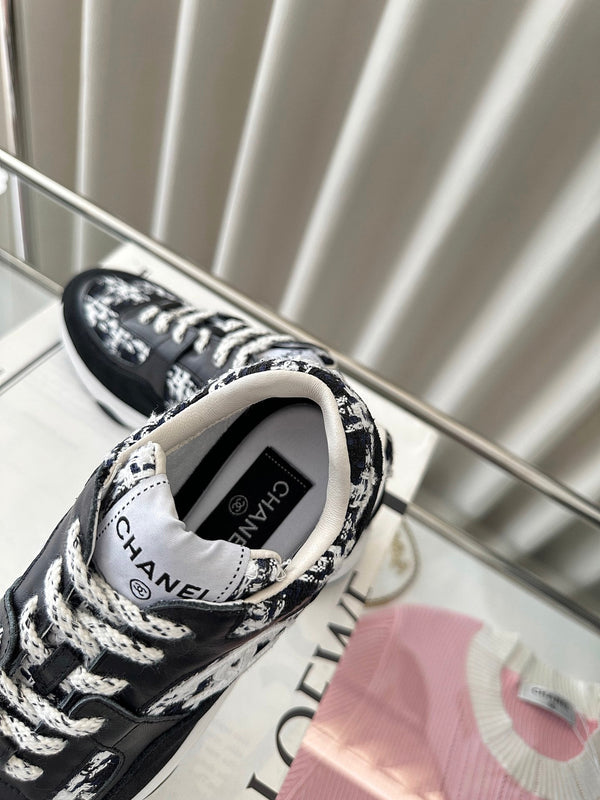 cc sneaker nero bianco tweed nero vitello scamosciato vitello