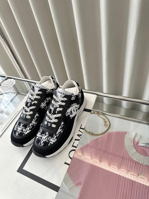 cc sneaker nero bianco tweed nero vitello scamosciato vitello