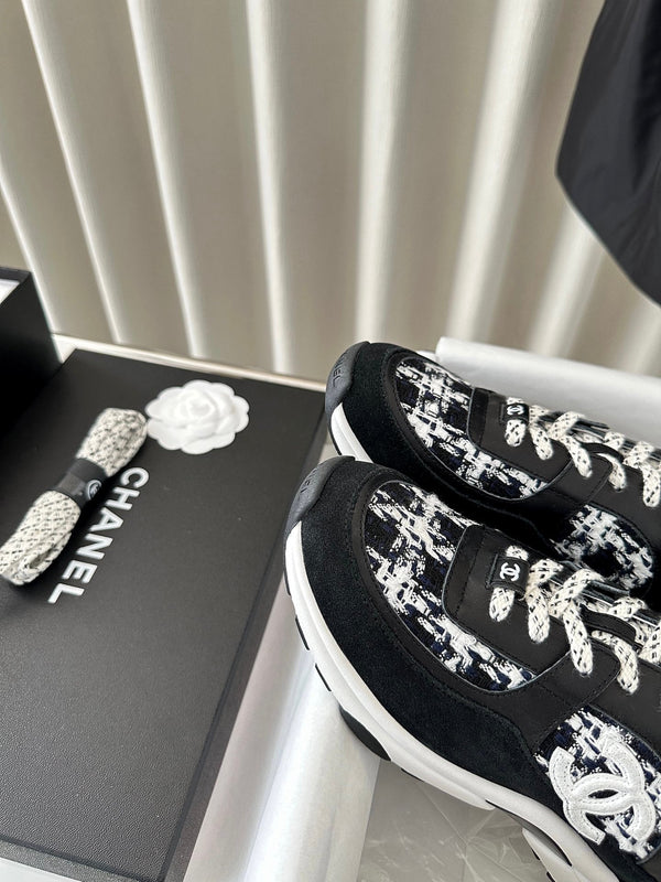 cc sneaker nero bianco tweed nero vitello scamosciato vitello