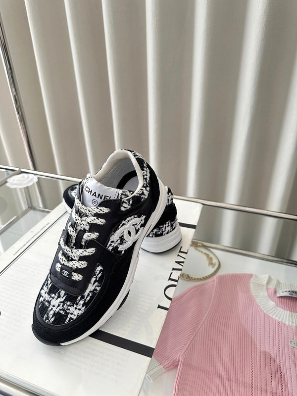 cc sneaker nero bianco tweed nero vitello scamosciato vitello