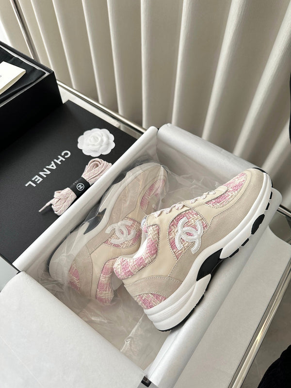 cc sneaker rosa tweed crema scuro vitello scamosciato vitello