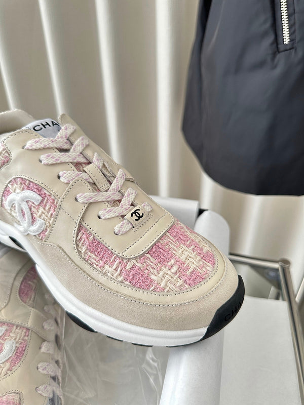 cc sneaker rosa tweed crema scuro vitello scamosciato vitello