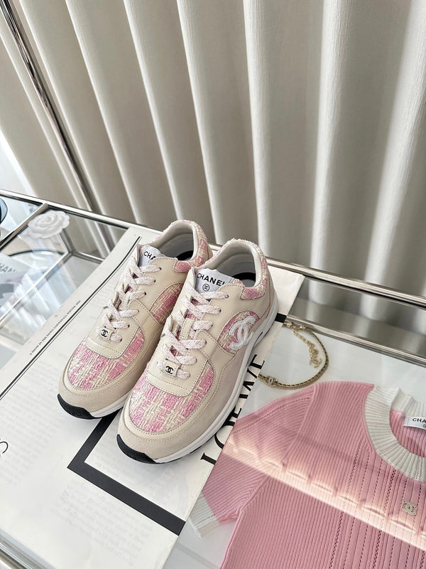 cc sneaker rosa tweed crema scuro vitello scamosciato vitello