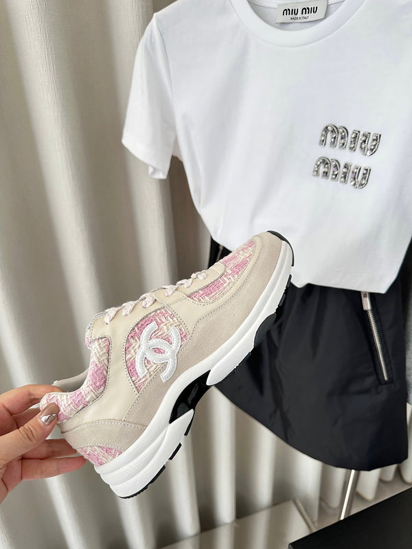 cc sneaker rosa tweed crema scuro vitello scamosciato vitello