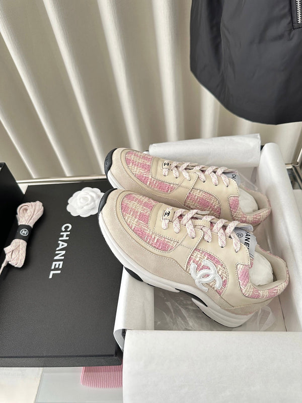 cc sneaker rosa tweed crema scuro vitello scamosciato vitello