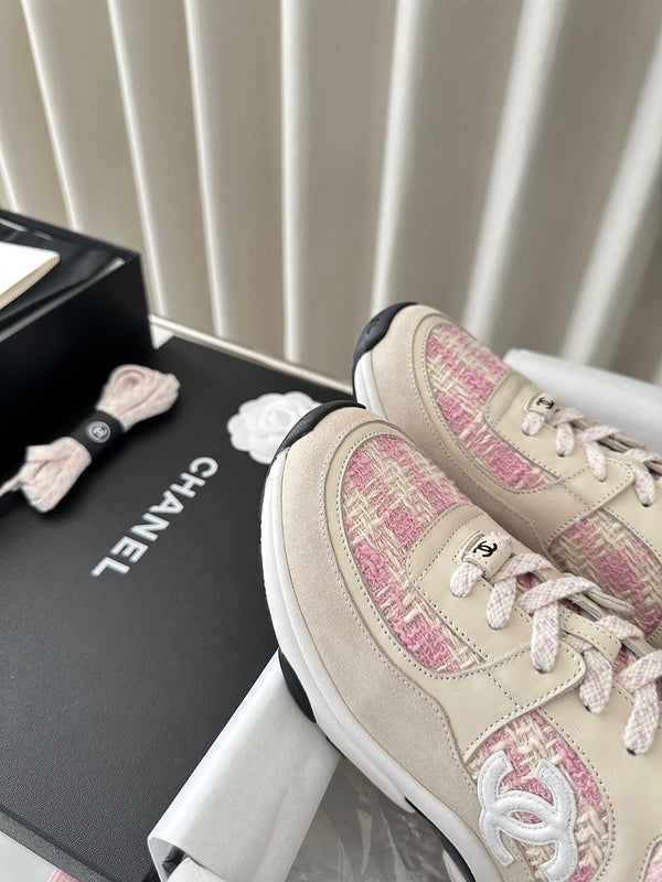 cc sneaker rosa tweed crema scuro vitello scamosciato vitello