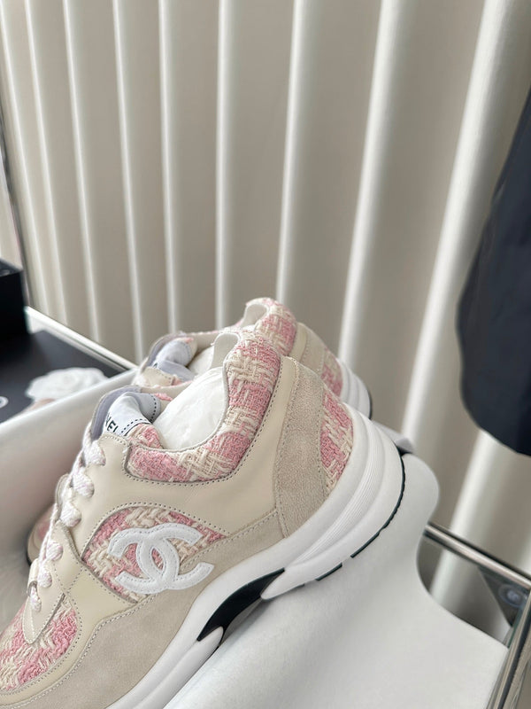 cc sneaker rosa tweed crema scuro vitello scamosciato vitello