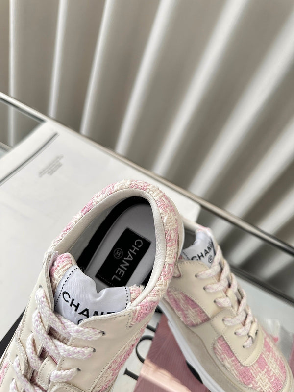 cc sneaker rosa tweed crema scuro vitello scamosciato vitello