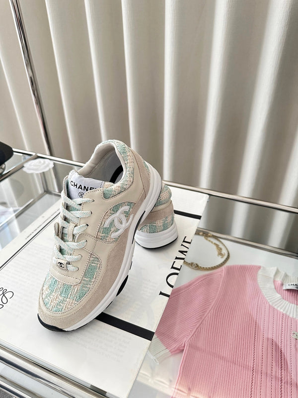 cc sneaker white cloud blu tweed pelle di vitello crema scuro