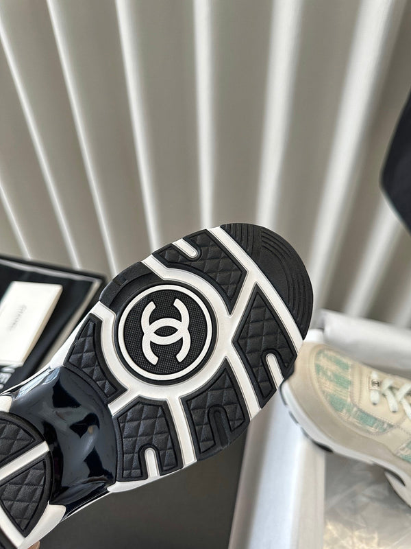 cc sneaker white cloud blu tweed pelle di vitello crema scuro