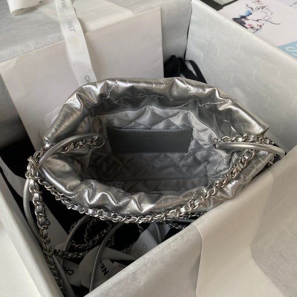 CC 24S Hobo 22 Bag 20cm Silver Metalic Lambskin