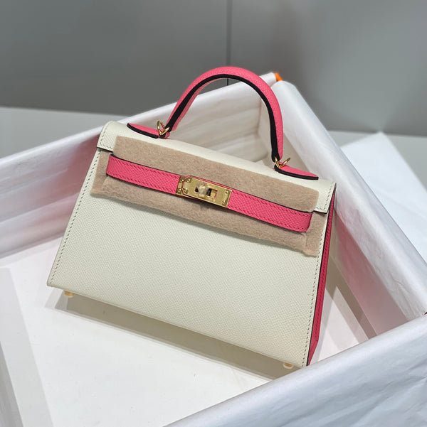 HM Mini Kelly 19 cm Crema Rosa Epsom Oro Hardware