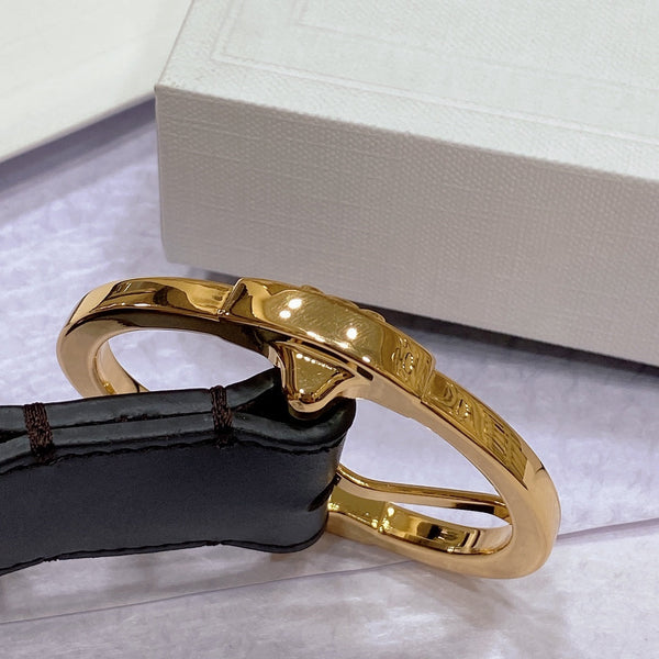 CL LARGE 35MM TWIN TRIOMPHE BELT IN BLACK AND BROWN CALFSKIN GOLD HARDWARE