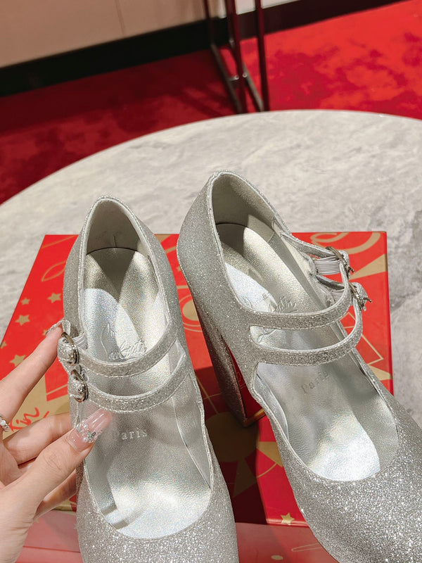 CL Platforms Movida Jane 130 mm Glitter Leather Silver