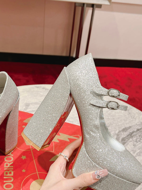 CL Platforms Movida Jane 130 mm Glitter Leather Silver