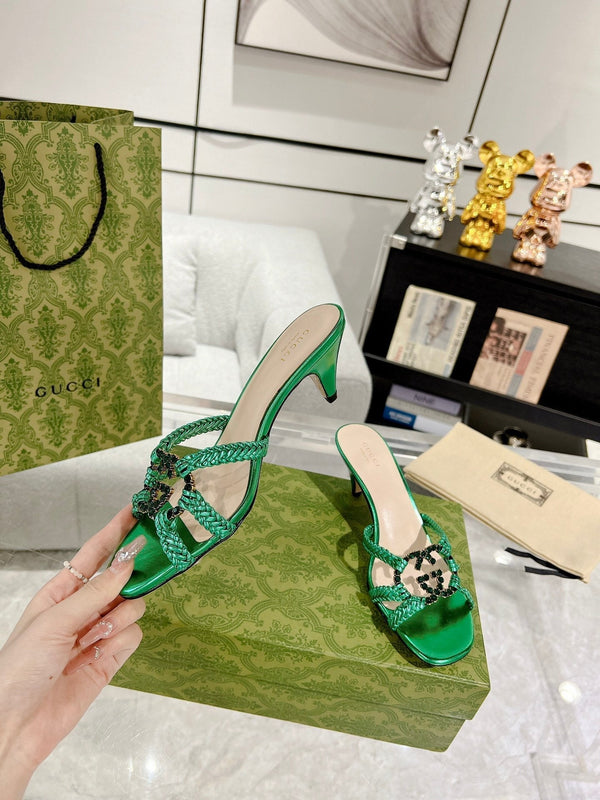 GG CRYSTAL MID - HEEL JADE GREEN CALFSKIN