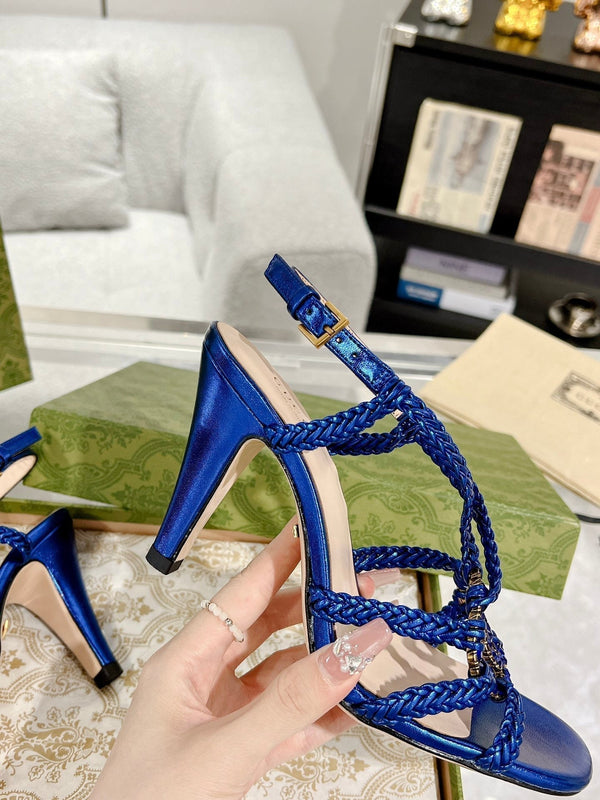 GG CRYSTAL HIGH HEEL SANDAL AZURE CALFSKIN SPECIAL