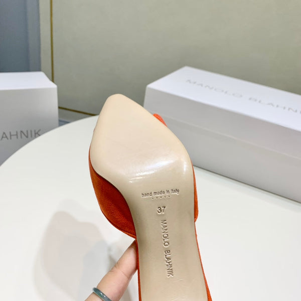 Manolo Mules 7cm Orange Suede Leather Bottom 451189