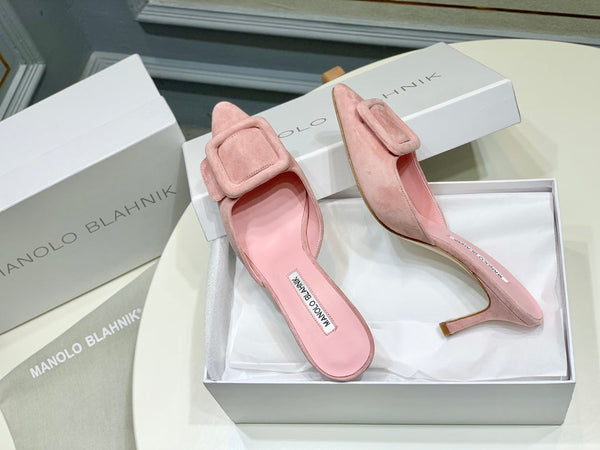 Manolo Mules 7cm Pink Suede Leather Bottom 451188