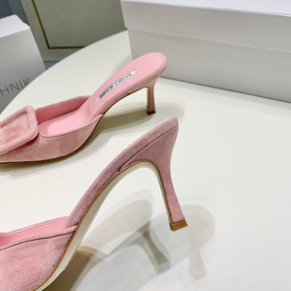 Manolo Mules 7cm Pink Suede Leather Bottom 451188
