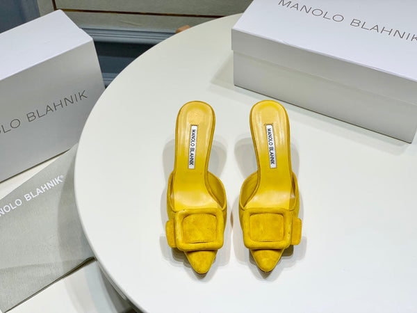 Manolo Mules 7cm Yellow Suede Leather Bottom 451186