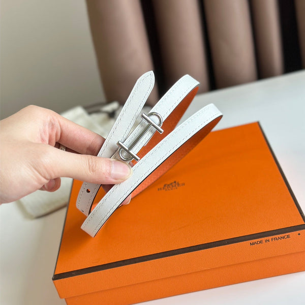 FIBBIA HM GAMMA E CINTURINO REVERSIBILE IN PELLE BIANCA E ARANCIONE 13 MM FERRAMENTA ARGENTO