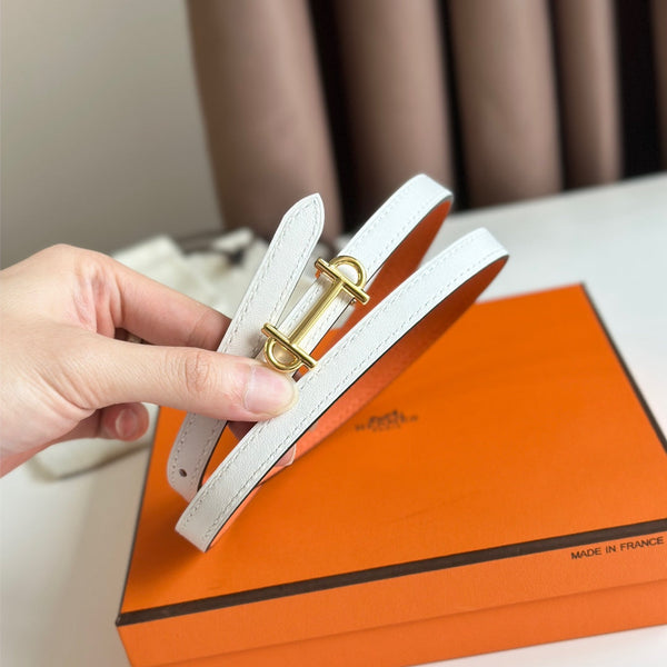 FIBBIA HM GAMMA E CINTURINO REVERSIBILE IN PELLE BIANCA E ARANCIONE 13 MM FERRAMENTA ORO