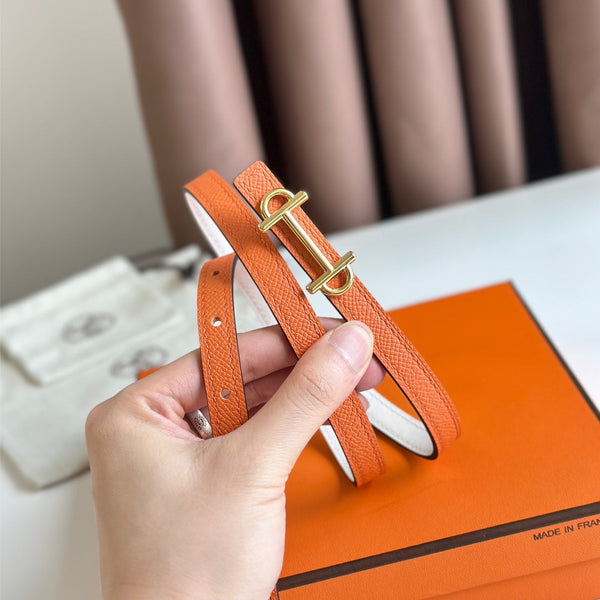 FIBBIA HM GAMMA E CINTURINO REVERSIBILE IN PELLE BIANCA E ARANCIONE 13 MM FERRAMENTA ORO