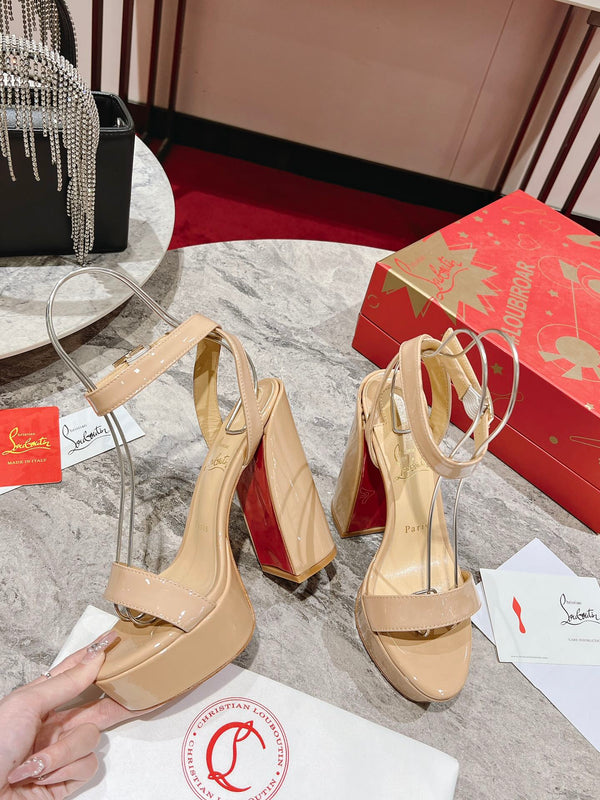 CL Loubi Bee Alta Sandal 13cm Beige Leather 825354