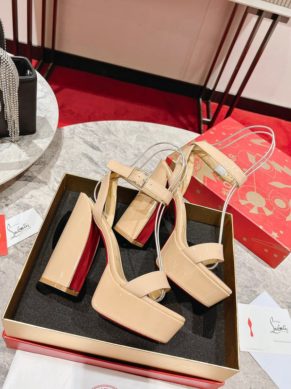 CL Loubi Bee Alta Sandal 13cm Beige Leather 825354