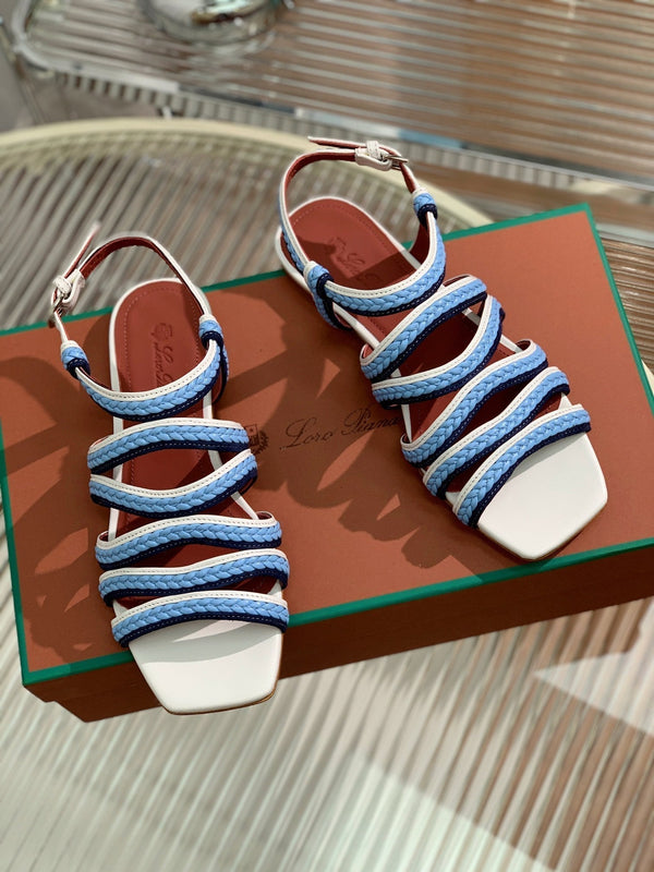 Sprightly Charms Sandal Piana Slippers White Cloud Blue Navy Calfskin