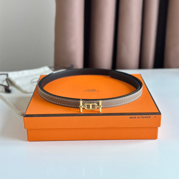 FIBBIA HM ANCRE E CINTURINO REVERSIBILE IN PELLE NERA E MARRONE KAKI 13 MM FERRAMENTA ORO