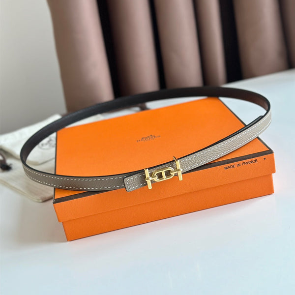 FIBBIA HM ANCRE E CINTURINO REVERSIBILE IN PELLE NERA E MARRONE KAKI 13 MM FERRAMENTA ORO