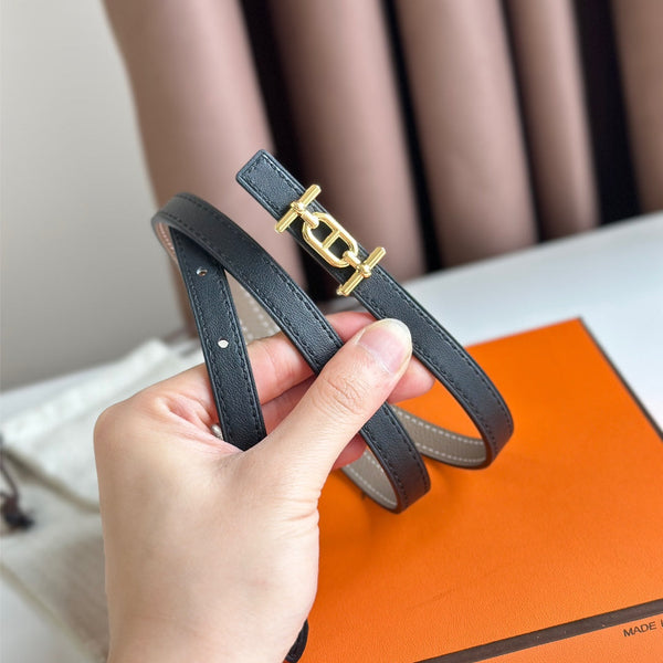 FIBBIA HM ANCRE E CINTURINO REVERSIBILE IN PELLE NERA E MARRONE KAKI 13 MM FERRAMENTA ORO