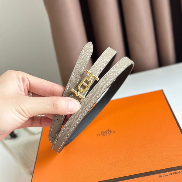 FIBBIA HM ANCRE E CINTURINO REVERSIBILE IN PELLE NERA E MARRONE KAKI 13 MM FERRAMENTA ORO