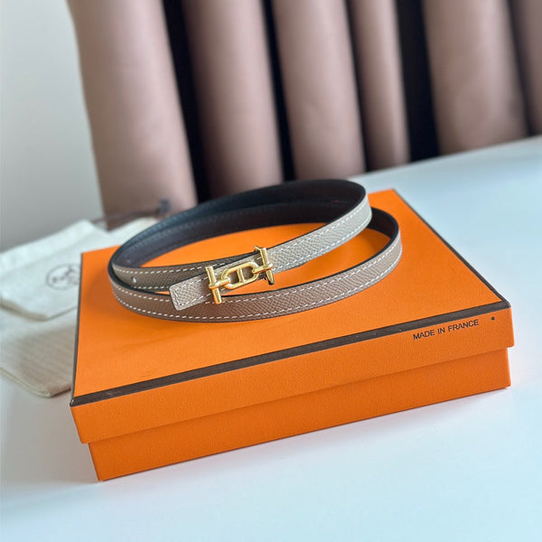 FIBBIA HM ANCRE E CINTURINO REVERSIBILE IN PELLE NERA E MARRONE KAKI 13 MM FERRAMENTA ORO