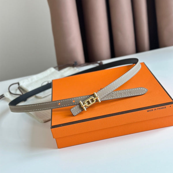 FIBBIA HM ANCRE E CINTURINO REVERSIBILE IN PELLE NERA E MARRONE KAKI 13 MM FERRAMENTA ORO