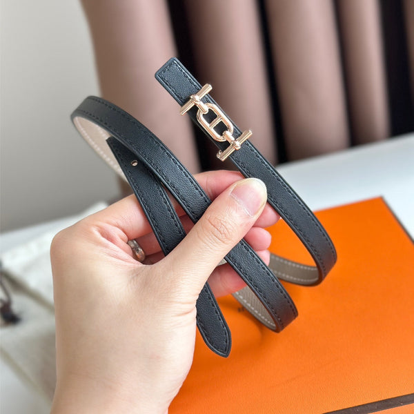 FIBBIA HM ANCRE E CINTURINO REVERSIBILE IN PELLE NERA E MARRONE KAKI 13 MM FERRAMENTA IN RAME