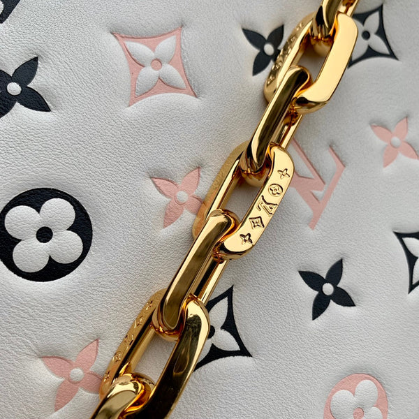 coussin bb 21 crema rosa nero monogramma impresso pelle di vitello hardware dorato